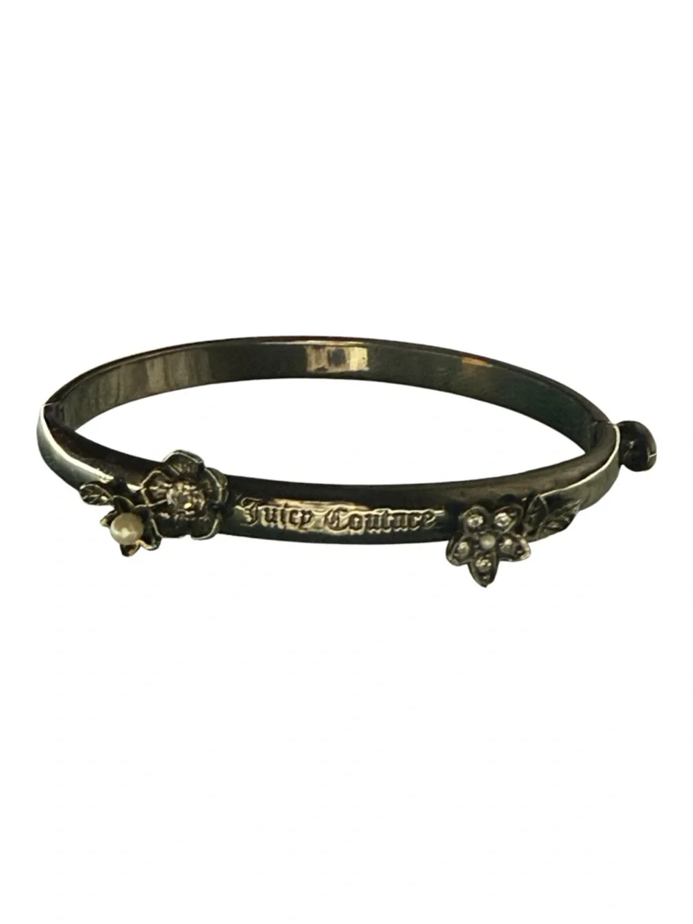 Juicy Couture Vintage Gunmetal Floral Crystal & pearl Hinged Bangle Bracelet - Picture 6 of 7